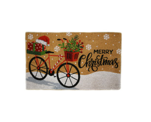Merry Christmas Coir Door Mat with Bicycle Design