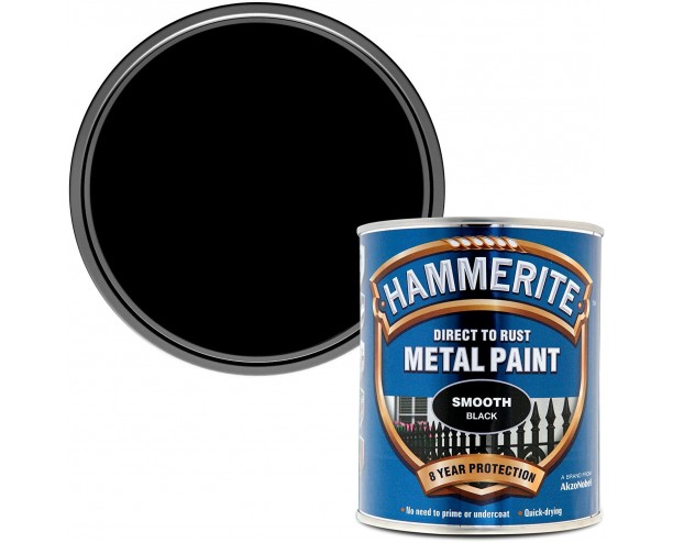 Hammerite Direct to Rust Metal Paint Smooth Black Finish 750ml