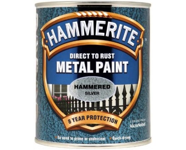 Hammerite Direct to Rust Metal Paint Hammered Silver Finish 750ml
