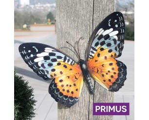 Primus Large Metal Butterfly - Orange and Black Garden Wall Ornament