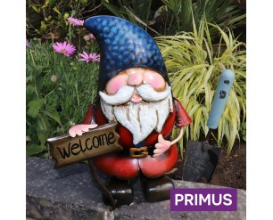 Primus Metal Gnome with Welcome Sign Garden Ornament