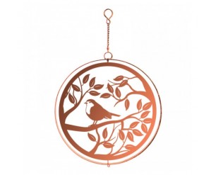 Primus Metal Robin in Tree Hanging Silhouette Orbit Spinner - Bronze for Garden
