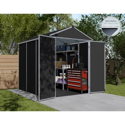 Palram Canopia Rubicon 6 ft. x 8 ft. Shed With Floor - Dark Grey Panels