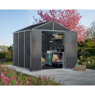 Palram Canopia Rubicon 8 ft. x 8 ft. Shed With Floor - Dark Grey Panels