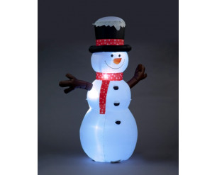 245cm Snowman w/Red Scarf/Snow Topped Black Hat/12 LEDs 