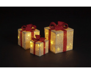 Set of 3 Parcels Gold & Red/40 WW LEDs/Outdoor