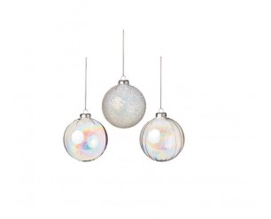Set of 3 Clear Baubles with Iridescence Finish Christmas Tree Decorations 80mm