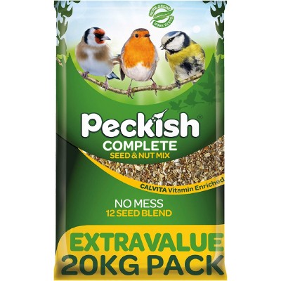 Peckish Complete Seed and Nut No Mess Wild Bird Food Mix, 20 kg, Natural