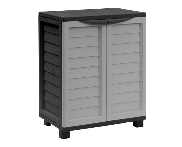 Starplast Heavy Duty Utility Cabinet With 2 Shelves, Black and Silver/Grey, Weatherproof, Lockable, No tools needed! (3ft Cabinet - 2 Shelves)