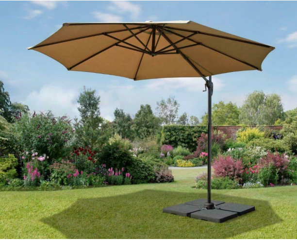 3m Garden Parasol Umbrella Cantilever Parasol W/360 degree Swivel Mechanism Taupe 