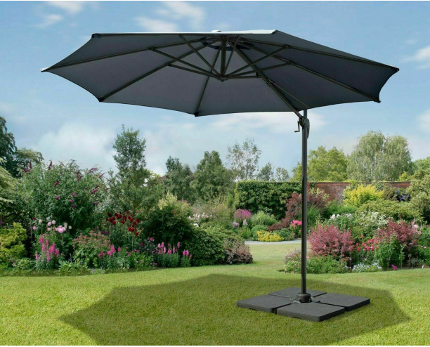 3m Garden Parasol Umbrella Cantilever Parasol W/360 degree Swivel Mechanism Charcoal 
