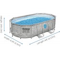 Bestway 56714 Power Steel Oval Frame Pool with Filter Pump, Swim Vista Rattan Style with Window, 14 ft