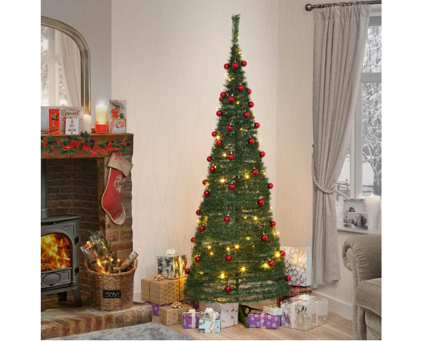 180cm / 6ft Pre-Lit Pop up Tree with Red Baubles - Battery Operated