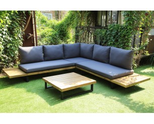 GSD William Acacia L Shape Garden Furniture Lounge Set, Acacia Hardwood with Oiled Finish