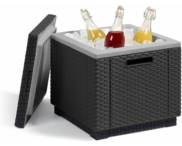 Allibert Ice Cube Cooler Graphite Outdoor Drinks Box Storage Table Keter Rattan