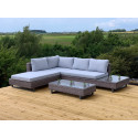 GSD Corner Sofa Sun lounger Rattan Wicker Luxury Garden Set - In Grey w/Grey/Blue Cushions