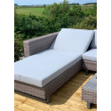 GSD Corner Sofa Sun lounger Rattan Wicker Luxury Garden Set - In Grey w/Grey/Blue Cushions