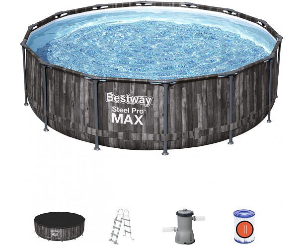 Bestway BW5614ZGB Steel Pro Max, Above Ground Swimming Pool with Filter, Rattan Print, 14ft