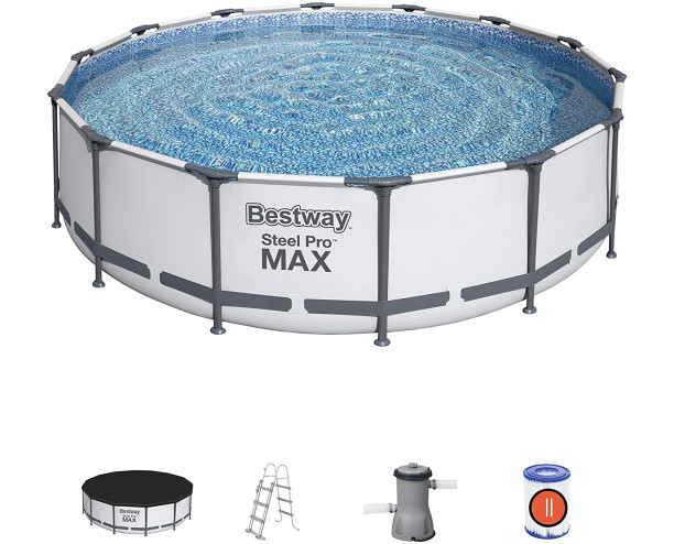 Bestway Steel Pro Max Round Frme Swimming Pool with Filter Pump, Grey, 14ft