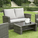 GSD Rattan Garden Furniture 4 Piece Patio Set- Grey with grey cushions 