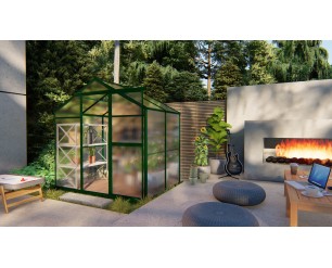 GSD Polycarbonate Aluminium Greenhouse - Green Frame - 6 x 4