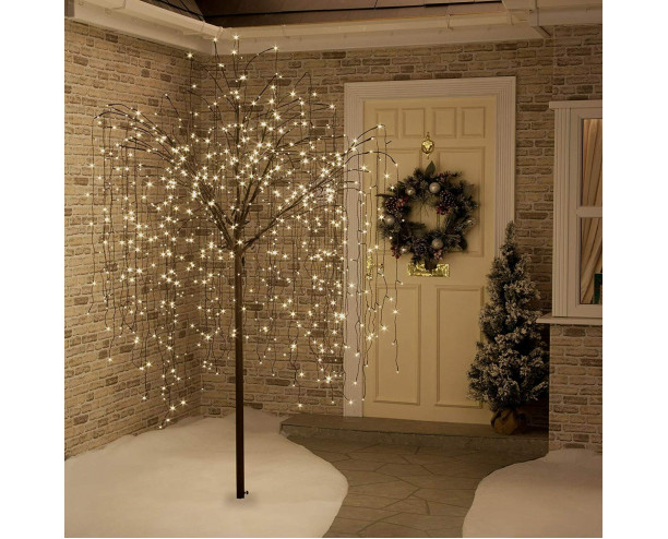 Weeping Willow w/Warm White LED Lights - In/Outdoor Tree 8 FOOT 