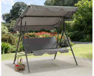 GSD 3 Seater Canopy Swing Chair Garden Rocking Bench Heavy Duty Patio Metal Seat w/Multi-Position Top Roof (Dark Grey)