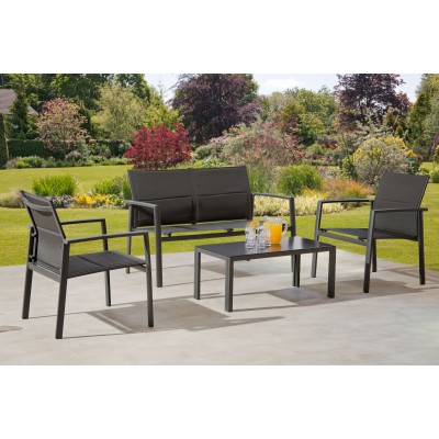 Garden Store Direct Sydney Aluminium 4pc Sofa Set, Bench, 2 x Chairs & Table – Padded Textilene Seats