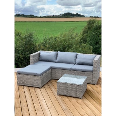 GSD Grey Victoria Rattan Garden Furniture Corner Sofa Lounge Chase Set - Modular 4 Piece In/Outdoor