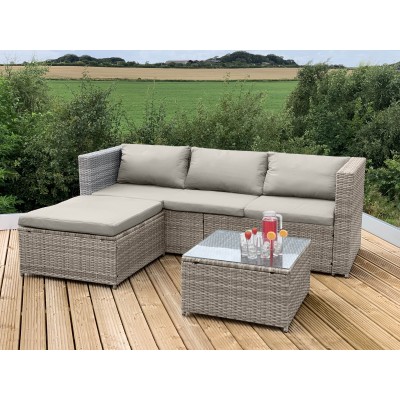 GSD Brown / Natural Victoria Rattan Garden Furniture Corner Sofa Lounge Chase Set - Modular 4 Piece In/Outdoor