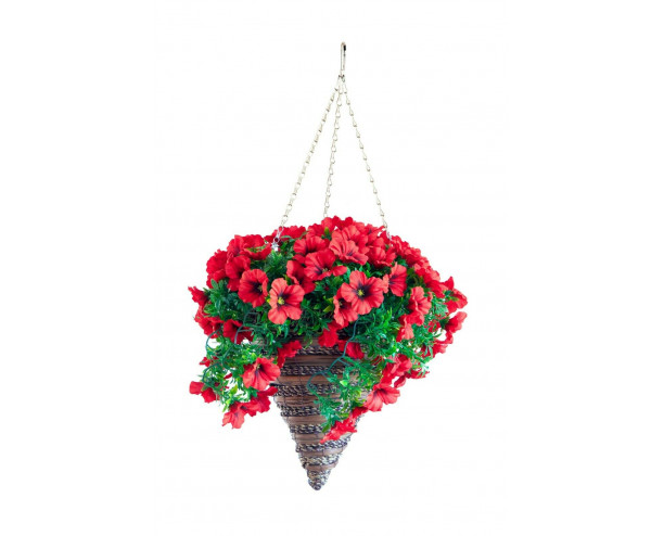 Artificial 12'' Red Petunia Hanging Basket 