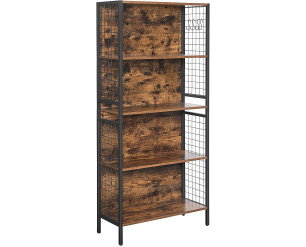 Rustic Wood and Vintage Black Metal 4 Tier Bookcase