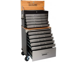 Seville Classics 11 Drawer Rolling Cabinet Hardwood Top Garage Storage System