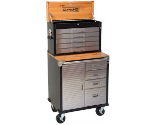 Seville Classics 9 Drawer & Cupboard Rolling Cabinet Hardwood Top Garage Storage System
