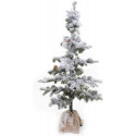 SHATCHI Table Mantel Centrepiece Pre Lit LED Christmas Frosted Tips with Pine Cones Flocked Snow Covered Xmas Tree with Burlap Base for Decoration, Green, 140cm