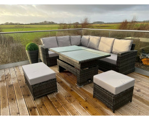 Soho Rattan Wicker Luxury Corner Sofa / Dining Set Chair Garden Patio Furniture - Stone Grey Cushions