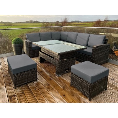 Soho Rattan Wicker Luxury Corner Sofa / Dining Set Chair Garden Patio Furniture - Dark Cushions