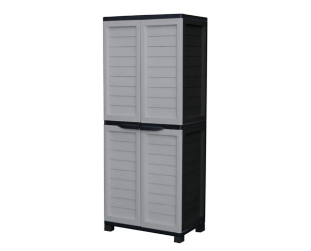 Starplast Heavy Duty Utility Cabinet With 4 Shelves, Black and Silver/Grey, Weatherproof, Lockable, No tools needed! (6ft Cabinet - 4 Shelves)