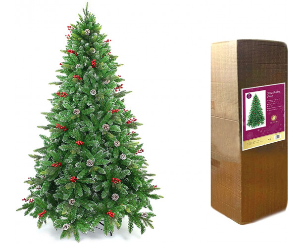 5Ft/150cm Stockholm Pine Artificial Designer Christmas Tree Berries & Frosted Cones , SHATCHI