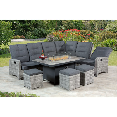 Tulla Reclining Corner Lounge/Dining Set w/Gas Fire Pit Table