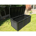 Plastic Garden Storage Box XXL Size 634 Litres Waterproof Sit On Lid Piston Lift Black 
