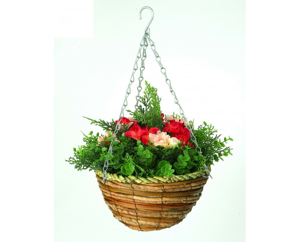 Artificial Hanging Basket / Plants, UV Protected - Begonia 10" 