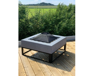 GSD Fire Pit Large Faux Concrete – MgO BBQ Grill Bowl for Garden/Patio - 70cm Square Grey 