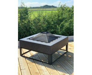 GSD Fire Pit Large Faux Concrete – MgO BBQ Grill Bowl for Garden/Patio - 70cm Square - Black