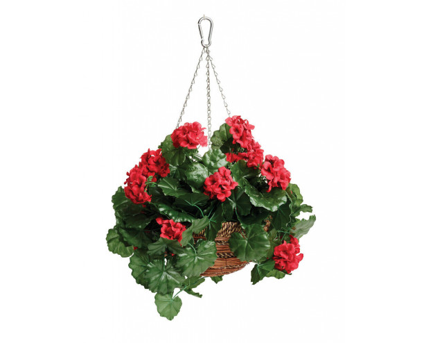 Artificial Hanging Basket / Plants, UV Protected - Geranium 12"