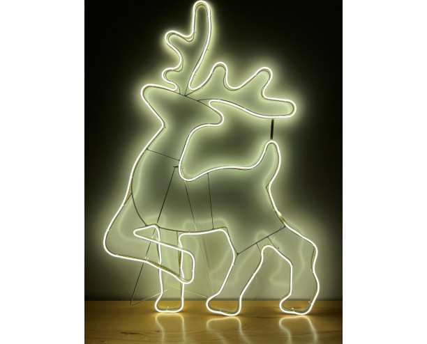 Christmas Neon LED Rope Light Silhouettes, In or Outdoor, 8 Styles, Warm White - Large Prancing Reindeer
