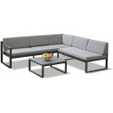 Garden Store Direct Sydney Aluminium Large Corner Lounge Set w/Textured Glass Coffee Table. Convertable Into Sunlounger.
