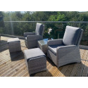 Weybourne Rattan Garden / Home Chair 5pc Set Reclining Armchairs Glass Top Table