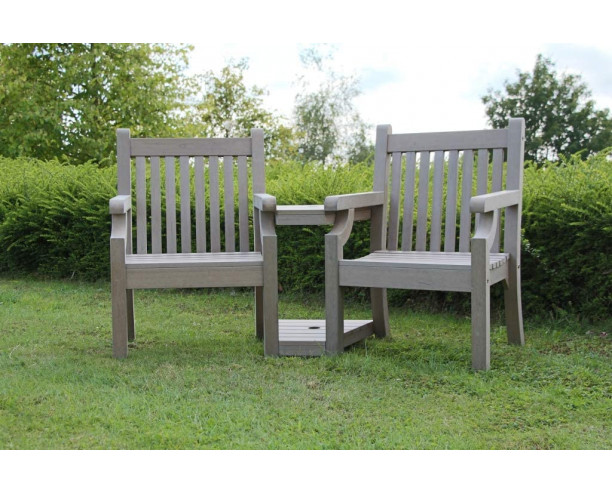 Winawood Sandwick Garden Benches - Love / Conversation Seat - Stone Grey