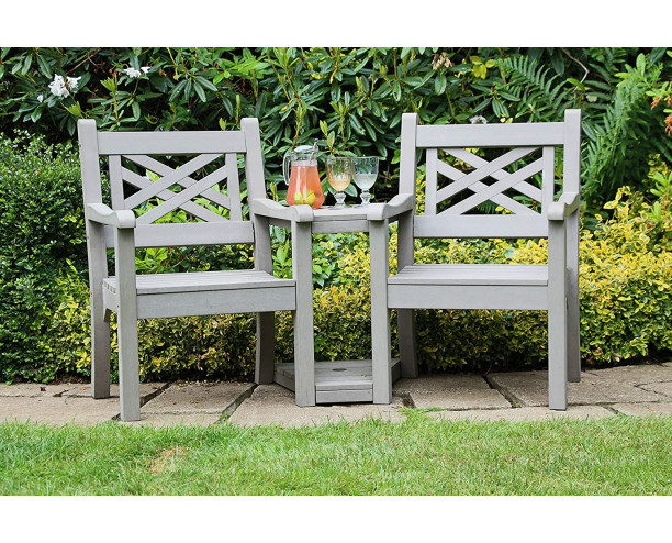 Winawood Speyside Garden Benches - Love / Conversation Seat - Stone Grey